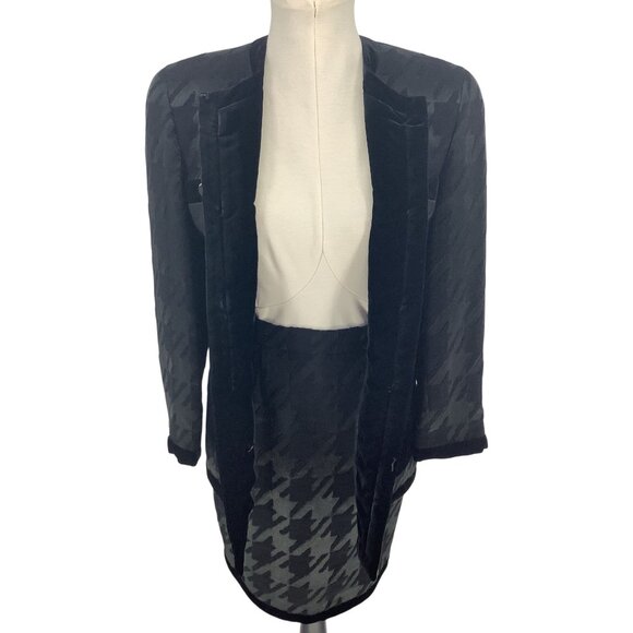 ESCADA Womens 34 US 2 Black Wool Silk Houndstooth Skirt & Blazer Elegant Luxury - Picture 8 of 16